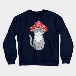 Cute Cat With Mushroom Hat Cottagecore Aesthetic Cat Kawaii Crewneck Sweatshirt